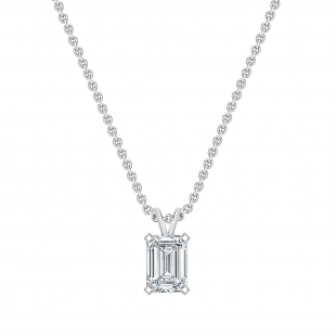 IGI Certified 2.00 Cttw Emerald Solitaire Lab Grown Diamond 4 Prong Pendant with 18 inch Gold Chain, 10K Solid White Gold