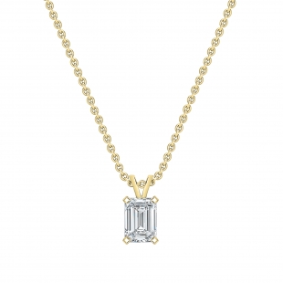 IGI Certified 1.50 Cttw Emerald Solitaire Lab Grown Diamond 4 Prong Pendant with 18 inch Gold Chain, 10K Solid Yellow Gold