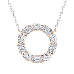 3 Cttw Emerald & Oval Alternate Lab Grown Diamond Circle Pendant with 18 inch Silver Chain, 18K Rose Gold