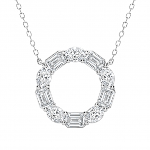 3 Cttw Emerald & Oval Alternate Lab Grown Diamond Circle Pendant with 18 inch Gold Chain, 10K White Gold