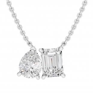 IGI Certified 10K Solid White Gold Two Stone Pendant Necklace for Women with 18 inch Silver Chain 2.85 cttw, Emerald (1.50 ct) & Pear (1.35 ct) Lab Grown White Diamond