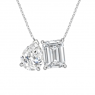 IGI Certified 10K Solid Gold Two Stone Pendant Necklace for Women with 18 inch Gold Chain 3.75 cttw, Emerald (2.00 ct) & Pear (1.75 ct) Lab Grown White Diamond 
