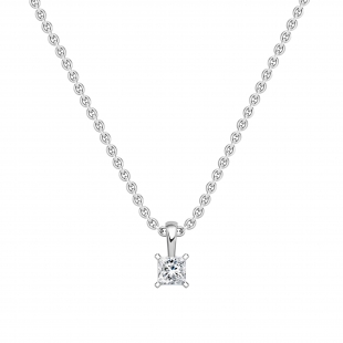 0.25 Cttw Princess Lab Grown Diamond 4 Prong Solitaire Pendant with 18 inch Silver Chain, 10K White Gold
