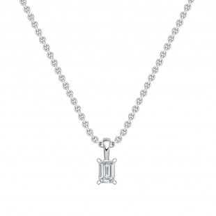 0.50 Cttw Emerald Cut Solitaire Lab Grown Diamond 4 Prong Pendant with 18 inch Silver Chain, 10K White Gold