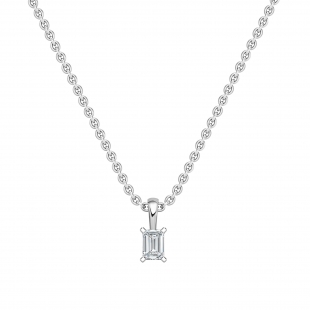 0.25 Cttw Emerald Cut Solitaire Lab Grown Diamond 4 Prong Pendant with 18 inch Gold Chain, 10K White Gold