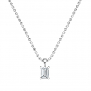 IGI Certified 1.50 Cttw Emerald Cut Solitaire Lab Grown Diamond 4 Prong Pendant with 18 inch Gold Chain, 14K White Gold