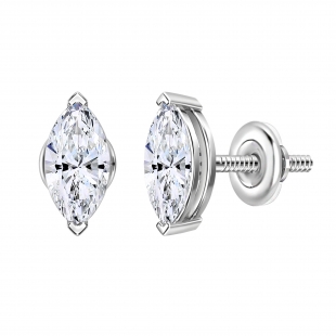 IGI Certified 1.00 Cttw Marquise Lab Grown Diamond V-Prong Solitaire Stud Earrings for Women in 10K White Gold in Screw Back