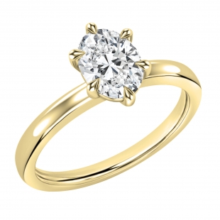 14K Yellow Gold 6 Prong Solitaire Ring, IGI Certified 1.00 ctw Oval Lab Grown Diamond