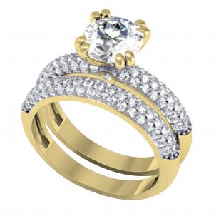 IGI CERTIFIED 7.5mm Round Centre & 0.84 Carat (ctw) Side Lab Grown White Diamond Matching Ring Set for Her in 18K Yellow Gold