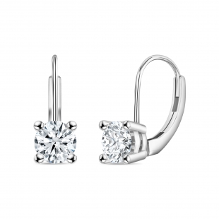 1.50 Ctw Round Cubic Zirconia Solitaire Lever Back Drop Earrings, 925 Sterling Silver 