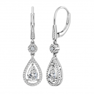 2.18 cttw Pear & Round Cubic Zirconia Lever Back Earrings, 925 Sterling Silver