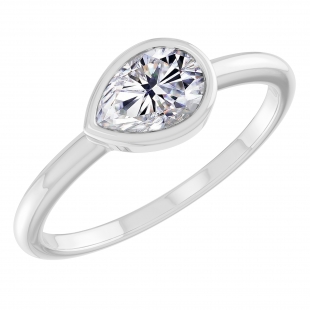 0.50 Cttw Pear Cubic Zirconia Solitaire Sideways Bezel Set Ring,925 Sterling Silver