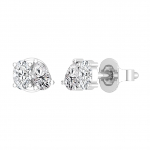 0.50 Cttw Oval & Pear Cubic Zirconia 2 Stone Stud Earrings, 925 Sterling Silver in Push Back