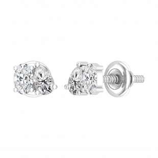 0.50 Cttw Oval & Pear Cubic Zirconia 2 Stone Stud Earrings, 925 Sterling Silver in Screw Back