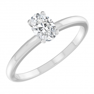 0.50 Cttw Oval Cubic Zirconia Solitaire Engagement Ring, 925 Sterling Silver