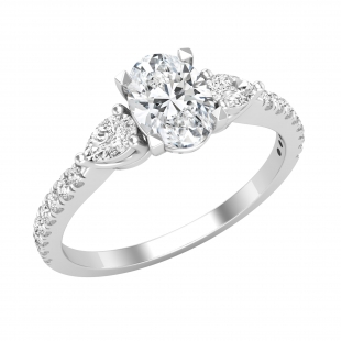 3 Stone Halo Engagement Ring for Women With 1.30 Ctw, Oval (0.80 ct Center) & Pear (0.35 ct) & Round (0.15 ct) Cubic zirconia in 925 Sterling Silver