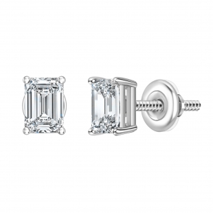 0.75 Ctw Emerald Cut Cubic Zironia Solitaire 4 Prong Stud Earrings, 925 Sterling Silver in Screw Back