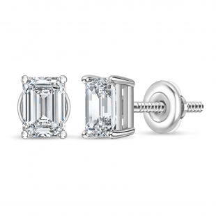 1.00 Ctw Emerald Cut Cubic Zironia Solitaire 4 Prong Stud Earrings, 925 Sterling Silver in Screw Back