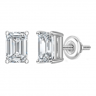 2.00 Ctw Emerald Cut Cubic Zironia Solitaire 4 Prong Stud Earrings, 925 Sterling Silver in Screw Back