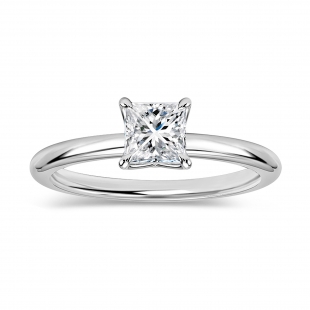 0.50 Ctw Princess Cubic Zirconia Solitaire Ring, 925 Sterling Silver