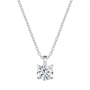 1.00 Ctw Round Solitaire Cubic Zirconia Classic Four Prong Pendant with 18 inch Silver Chain, 925 Sterling Silver