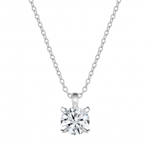 2.00 Ctw Round Solitaire Cubic Zirconia Classic Four Prong Pendant with 18 inch Silver Chain, 925 Sterling Silver