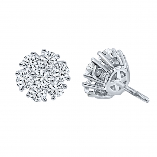 3.00 Cttw Round Cubic Zirconia Flower Cluster Stud Earrings for Her in 925 Sterling Silver in Screw Back