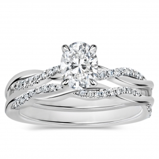 925 Sterling Silver Criss Cross Ring Set, 1.00 ctw Oval & Round Cubic Zirconia
