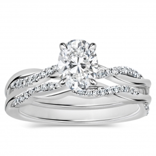 925 Sterling Silver Criss Cross Ring Set, 1.25 ctw Oval & Round Cubic Zirconia