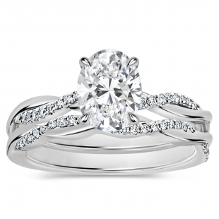 925 Sterling Silver Criss Cross Ring Set, 1.75 ctw Oval & Round Cubic Zirconia