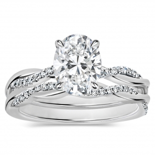 925 Sterling Silver Criss Cross Ring Set, 2.25 ctw Oval & Round Cubic Zirconia