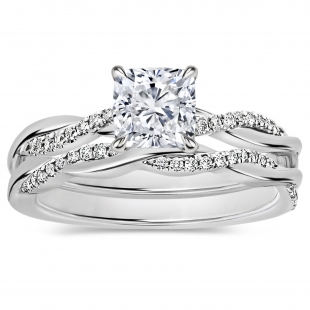 925 Sterling Silver Twisted Ring Set, 1.25 ctw Cushion & Round Cubic Zirconia