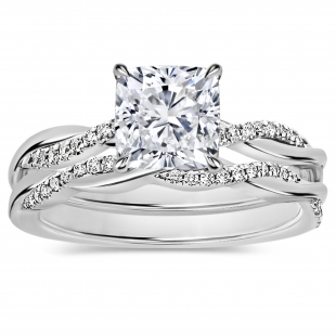 925 Sterling Silver Twisted Ring Set, 1.75 ctw Cushion & Round Cubic Zirconia