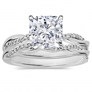 925 Sterling Silver Twisted Ring Set, 2.25 ctw Cushion & Round Cubic Zirconia
