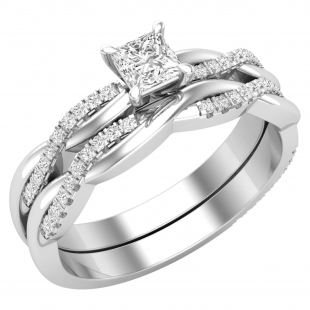 925 Sterling Silver Swirl Ring Set, 0.50 ctw Princess & Round Cubic Zirconia