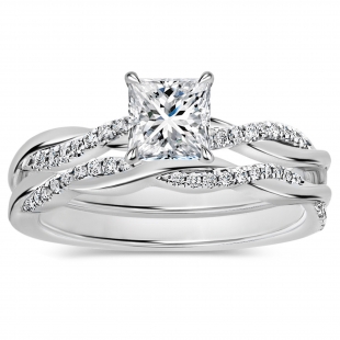 925 Sterling Silver Swirl Ring Set, 1.00 ctw Princess & Round Cubic Zirconia