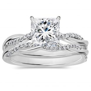 925 Sterling Silver Swirl Ring Set, 1.75 ctw Princess & Round Cubic Zirconia
