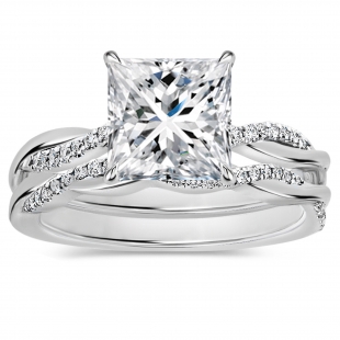 925 Sterling Silver Swirl Ring Set, 2.25 ctw Princess & Round Cubic Zirconia