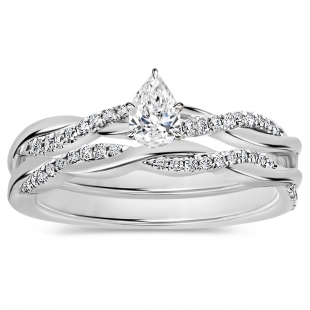 925 Sterling Silver Twisted Ring Set, 0.50 ctw Pear & Round Cubic Zirconia