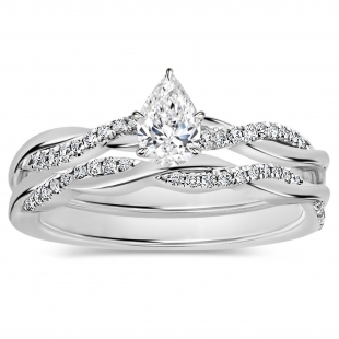 925 Sterling Silver Twisted Ring Set, 0.75 ctw Pear & Round Cubic Zirconia