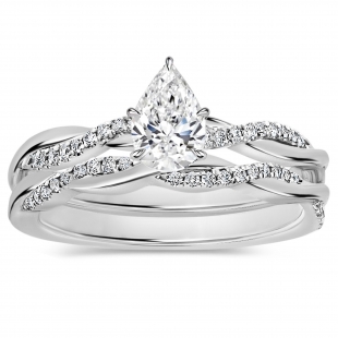925 Sterling Silver Twisted Ring Set, 1.00 ctw Pear & Round Cubic Zirconia