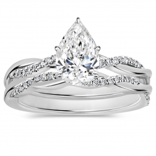 925 Sterling Silver Twisted Ring Set, 1.75 ctw Pear & Round Cubic Zirconia