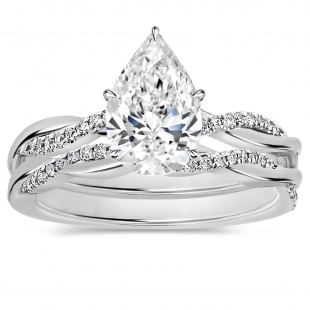925 Sterling Silver Twisted Ring Set, 2.25 ctw Pear & Round Cubic Zirconia