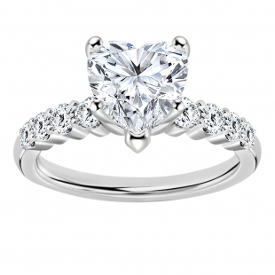 Heart Shape (1.00 CT) & Round (0.23 CT) Cubic Zirconia 4 Prong Solitaire Engagement Ring for Women in 925 Sterling Silver