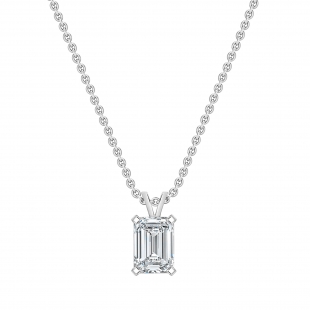 2.50 Cttw Emerald Solitaire Cubic Zirconia 4 Prong Pendant with 18 inch Silver Chain for Her in 925 Sterling Silver