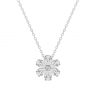 925 Sterling Silver Floral Pendant Necklace for Women with 18 inch Silver Chain 0.93 cttw, Pear (0.80 ct) & Round (0.13 ct) Cubic Zirconia