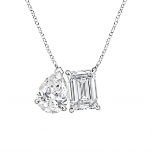925 Sterling Silver Two Stone Pendant Necklace for Women with 18 inch Silver Chain 2.16 cttw, Emerald (1.20 ct) & Pear (0.96 ct) Cubic Zirconia