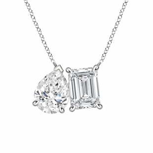 IGI Certified 925 Sterling Silver Two Stone Pendant Necklace for Women with 18 inch Silver Chain 2.85 cttw, Emerald (1.50 ct) & Pear (1.35 ct) Cubic Zirconia