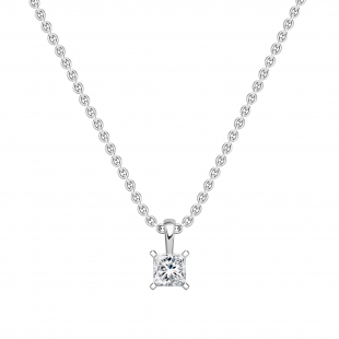 1.00 Cttw Princess Cubic Zirconia 4 Prong Solitaire Pendant with 18 inch Silver Chain, 925 Sterling Silver