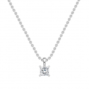 1.50 Cttw Princess Cubic Zirconia 4 Prong Solitaire Pendant with 18 inch Silver Chain, 925 Sterling Silver